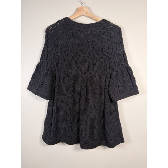 Anthropologie 525 America Short Sleeve‎ Button Down Cable Knit Cardigan Black L - Picture 3 of 8